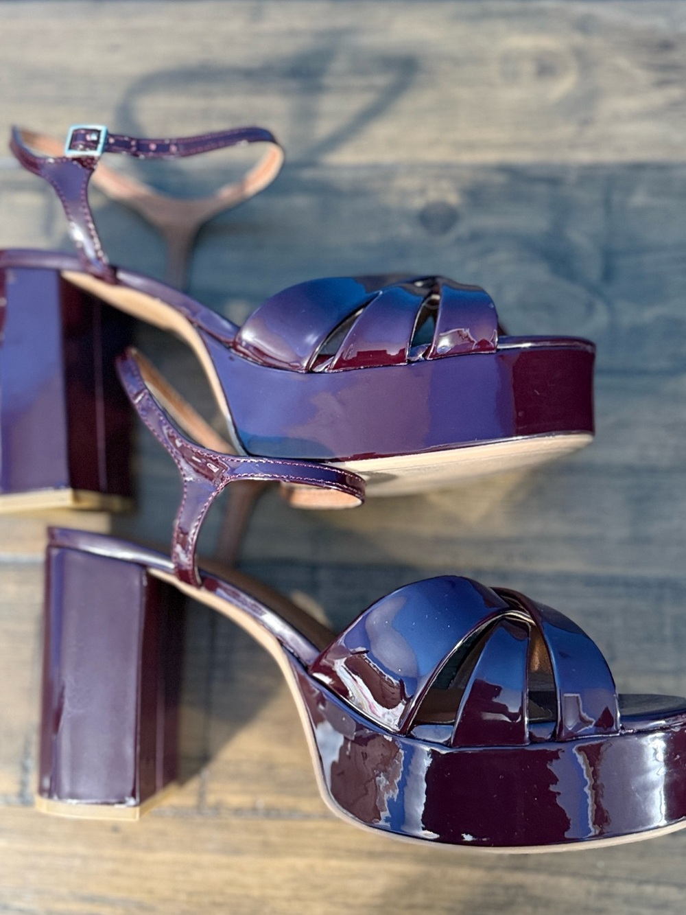 Women's Patent Platform Sandals in Deep Plum Patent 9